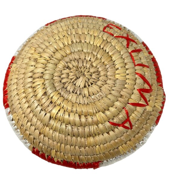 Handwoven Straw Coil Basket Bowl Red White Accents Exuma 9 Inch - Picture 3 of 6